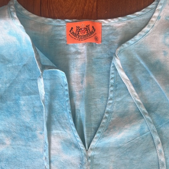 Juicy Couture Blue Linen Tie Dye Bell
Sleeve Blouse sz S Excellent Conditon - Picture 3 of 7